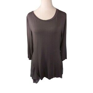 LOGO by Lori Goldstein Tunic Top Womens S 6/8 V-Neck Asymmetrical Purple Lace